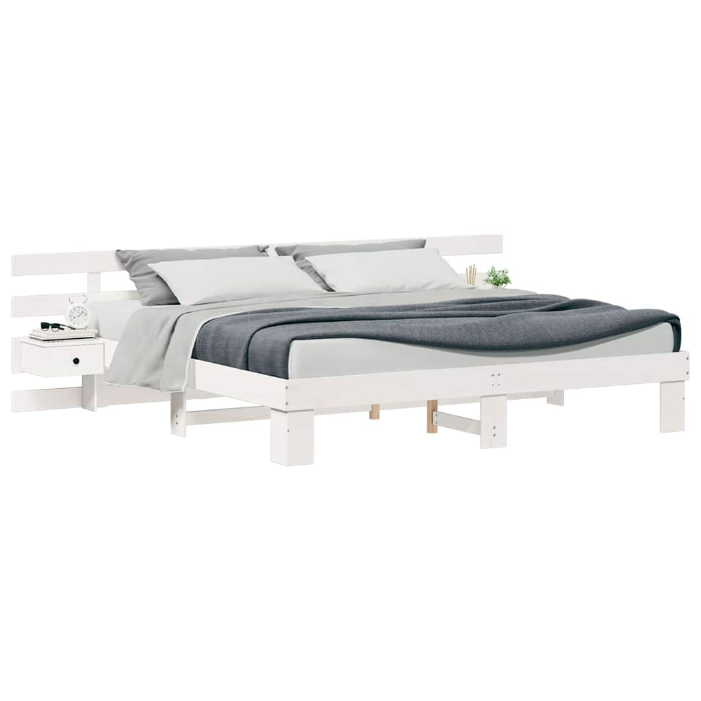 Sengestel Med Skuffe Hvid 200 X 200 Cm Træ - Billede 3