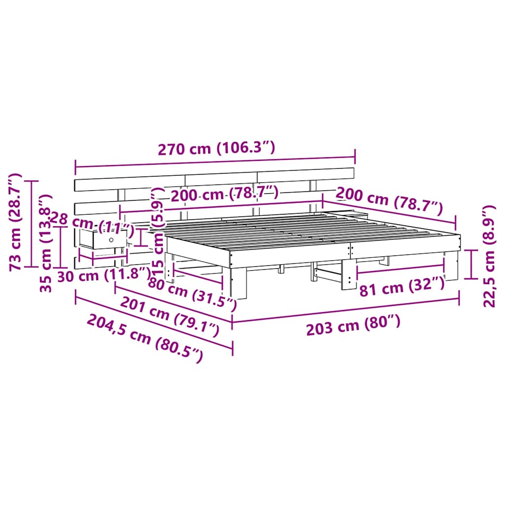 Sengestel Med Skuffe Hvid 200 X 200 Cm Træ - Billede 11