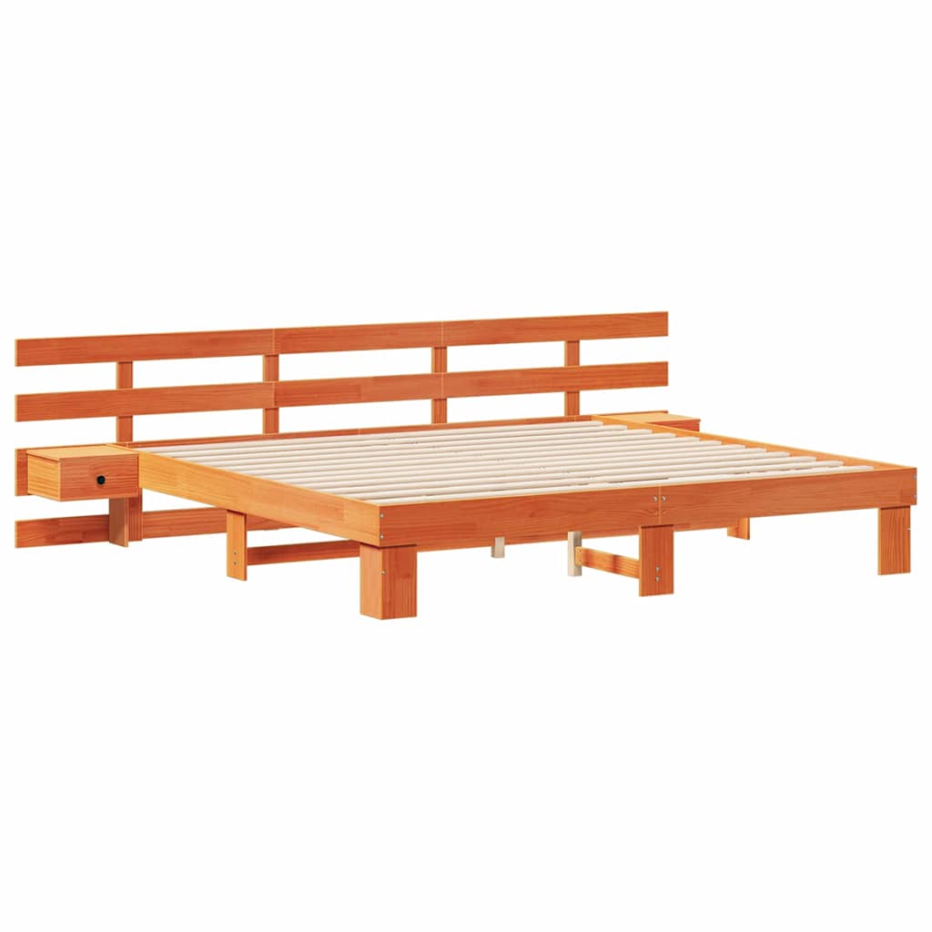 Sengestel Med Skuffe Brun 200 X 200 Cm Massivt Fyrretræ - Billede 2
