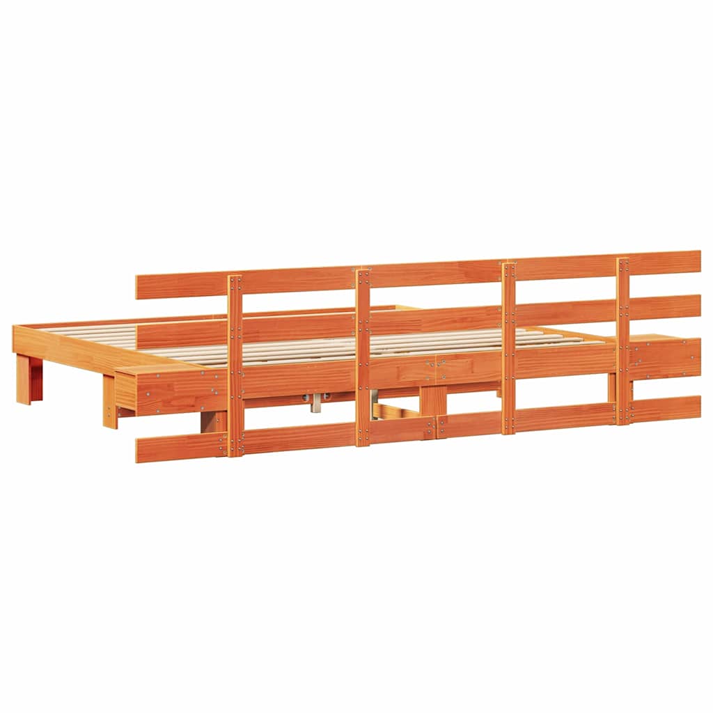 Sengestel Med Skuffe Brun 200 X 200 Cm Massivt Fyrretræ - Billede 7