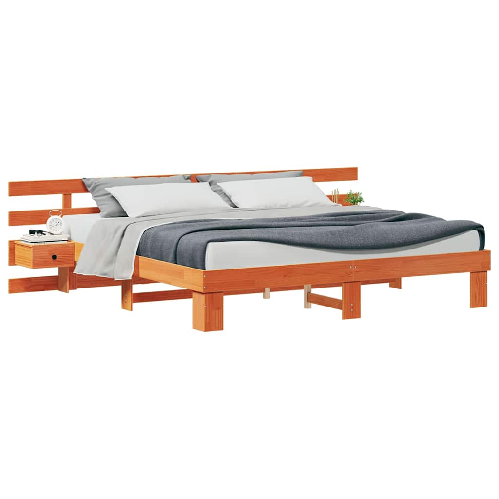 Sengestel Med Skuffe Brun 200 X 200 Cm Massivt Fyrretræ - Billede 3