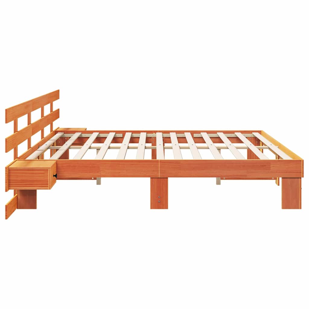 Sengestel Med Skuffe Brun 200 X 200 Cm Massivt Fyrretræ - Billede 6