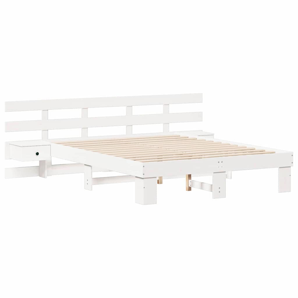 Sengestel Med Skuffe Hvid 150 X 200 Cm Træ - Billede 2