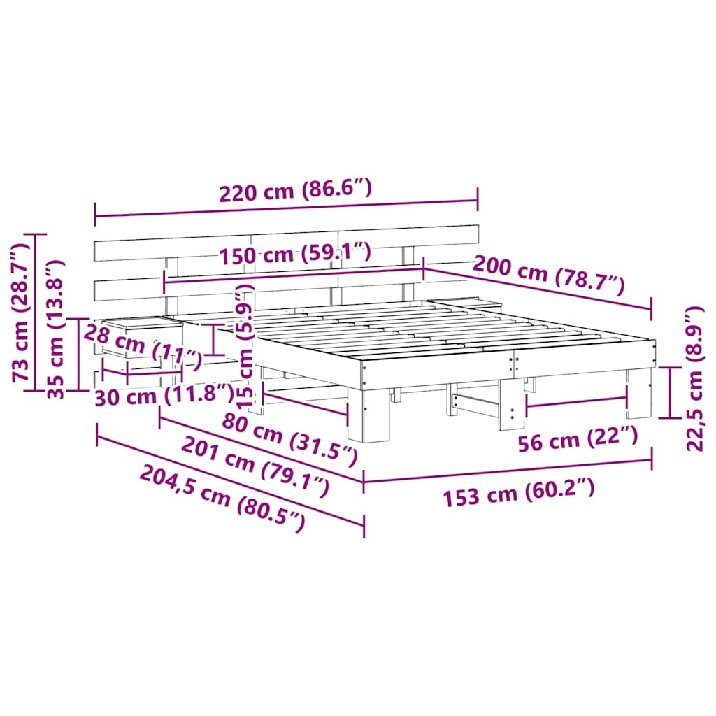 Sengestel Med Skuffe Hvid 150 X 200 Cm Træ - Billede 11