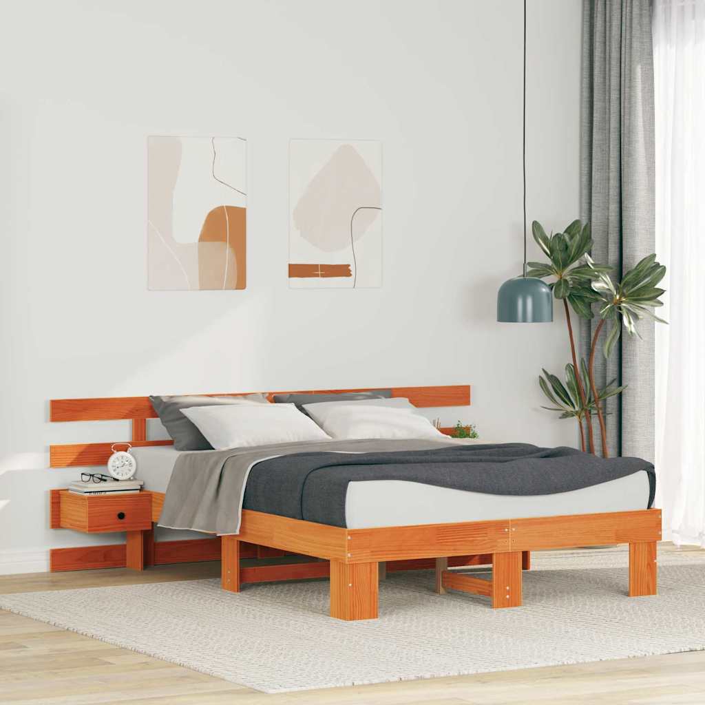 Sengestel Med Skuffe Brun 120 X 190 Cm Massivt Fyrretræ - Hovedbillede