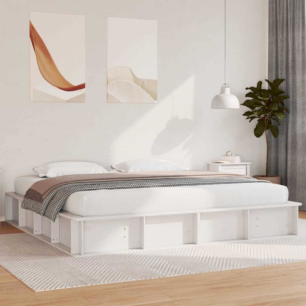 Sengestel Med Opbevaring Hvid 210 X 118 X 30 Cm Massiv Fyrretræ - Hovedbillede