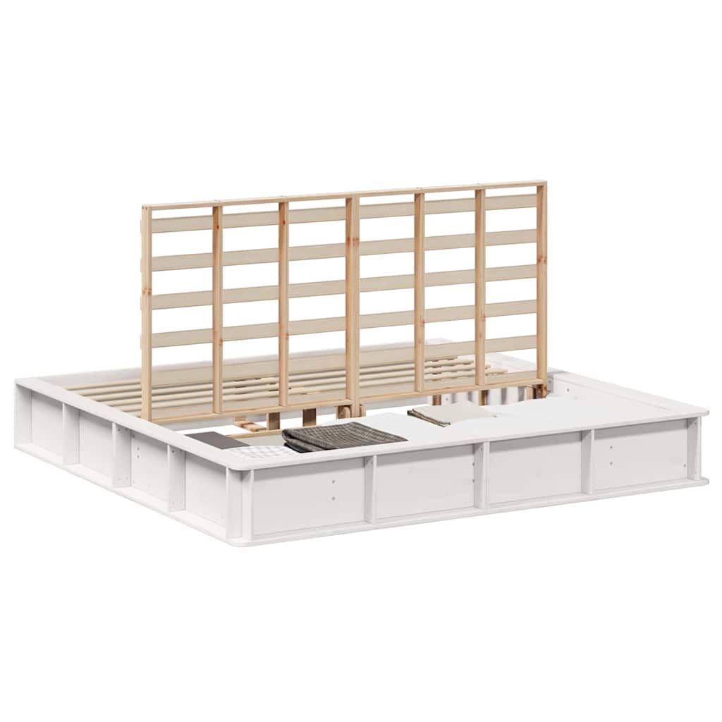 Sengestel Med Opbevaring Hvid 210 X 118 X 30 Cm Massiv Fyrretræ - Billede 3