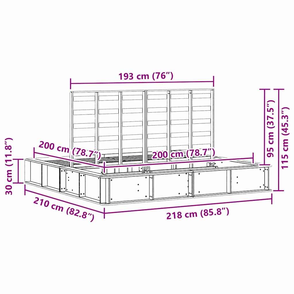 Sengestel Med Opbevaring Hvid 210 X 118 X 30 Cm Massiv Fyrretræ - Billede 12