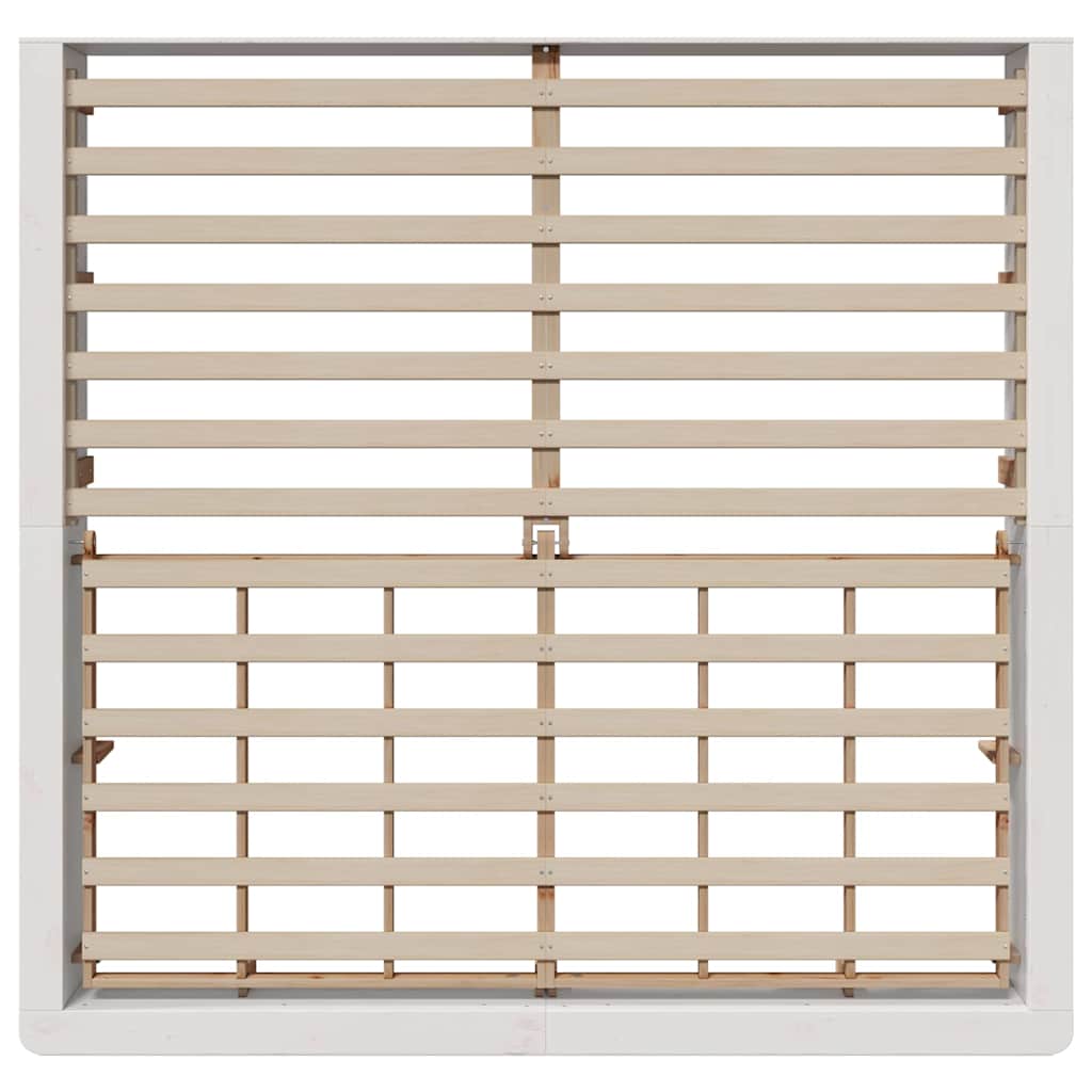 Sengestel Med Opbevaring Hvid 210 X 118 X 30 Cm Massiv Fyrretræ - Billede 8