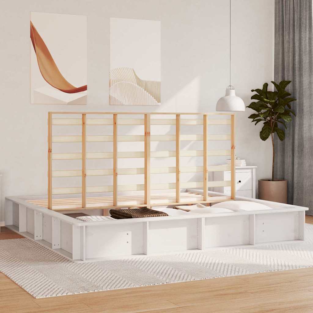Sengestel Med Opbevaring Hvid 180 X 200 Cm Massiv Fyrretræ - Billede 4