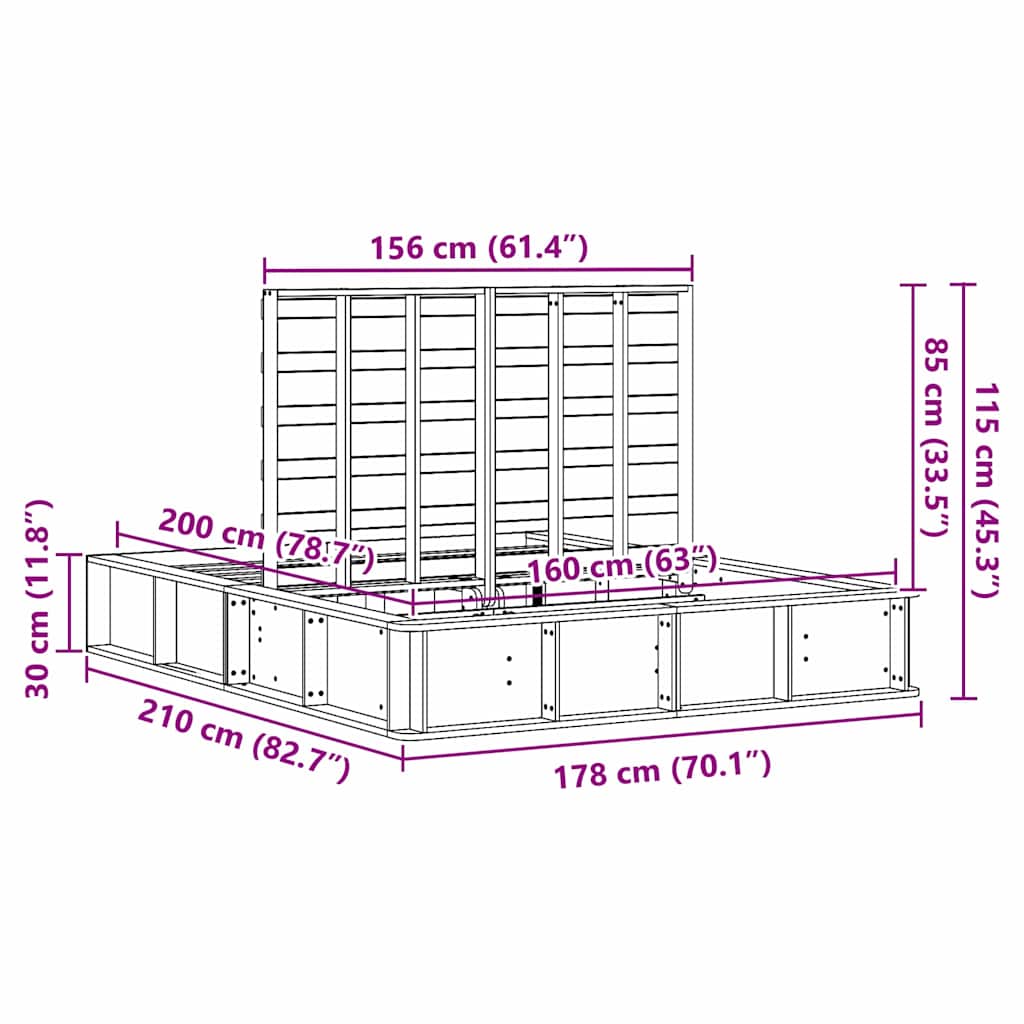 Sengestel Massiv Fyrretræ 210 X 178 X 30 Cm Massiv Fyrretræ - Billede 11