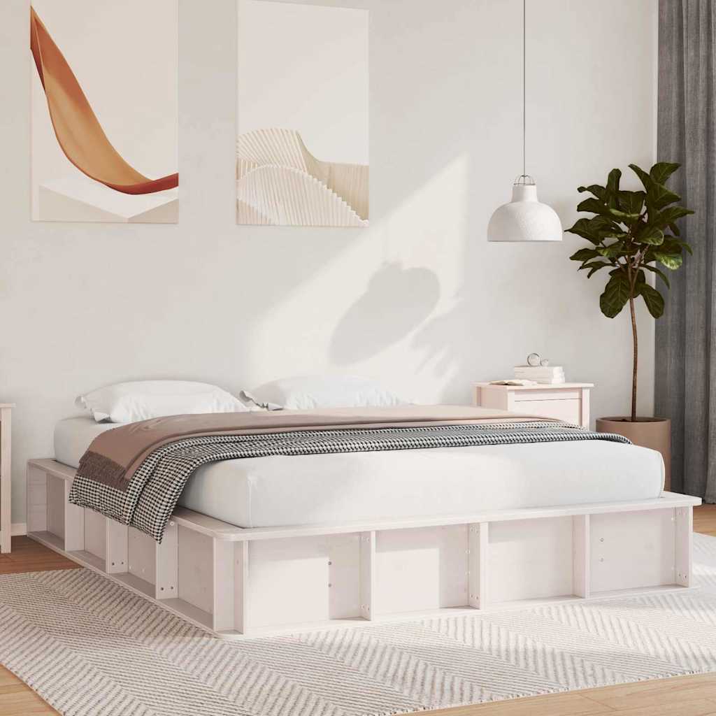 Sengestel Med Opbevaring Hvid 150 X 200 Cm Massiv Fyrretræ - Hovedbillede