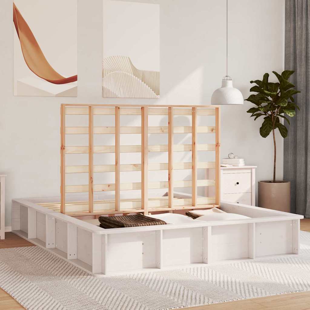 Sengestel Med Opbevaring Hvid 150 X 200 Cm Massiv Fyrretræ - Billede 4