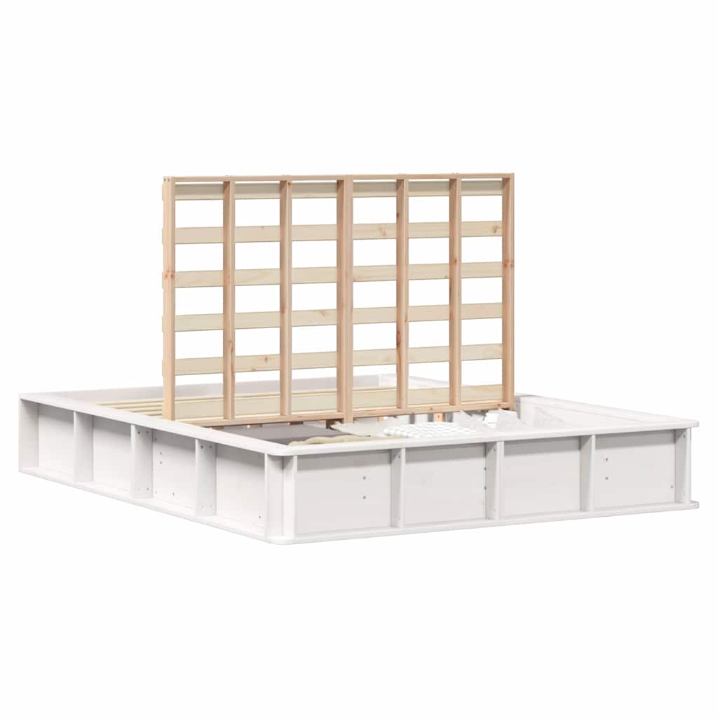 Sengestel Med Opbevaring Hvid 150 X 200 Cm Massiv Fyrretræ - Billede 3