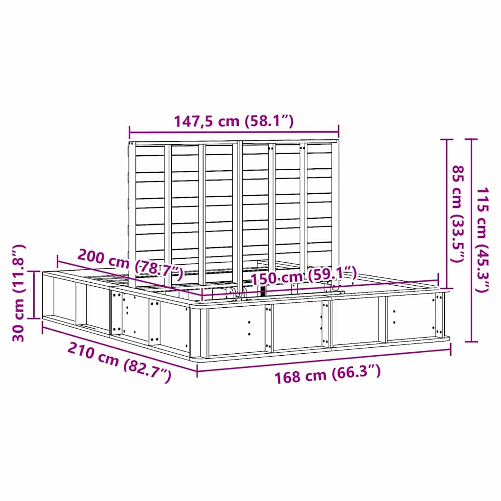 Sengestel Med Opbevaring Hvid 150 X 200 Cm Massiv Fyrretræ - Billede 12