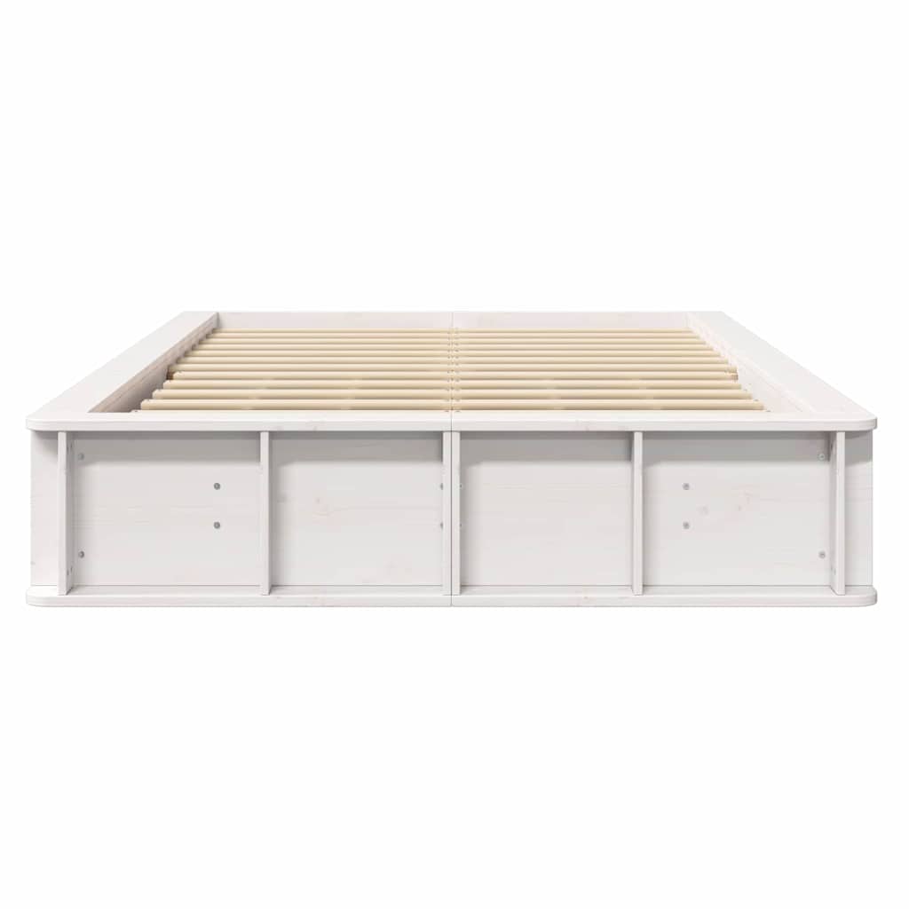 Sengestel Med Opbevaring Hvid 210 X 118 X 30 Cm Massiv Fyrretræ - Billede 5