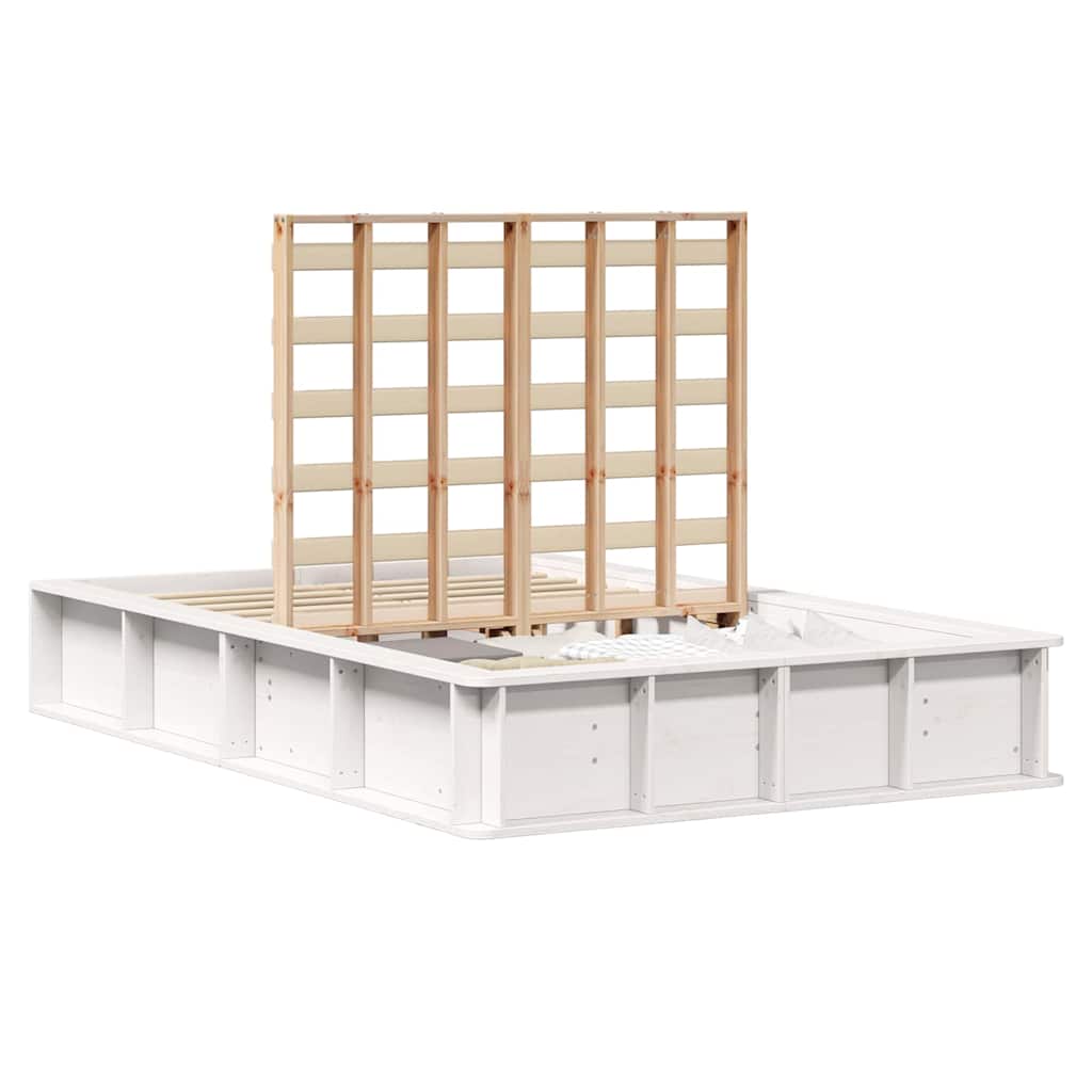 Sengestel Med Opbevaring Hvid 210 X 118 X 30 Cm Massiv Fyrretræ - Billede 3