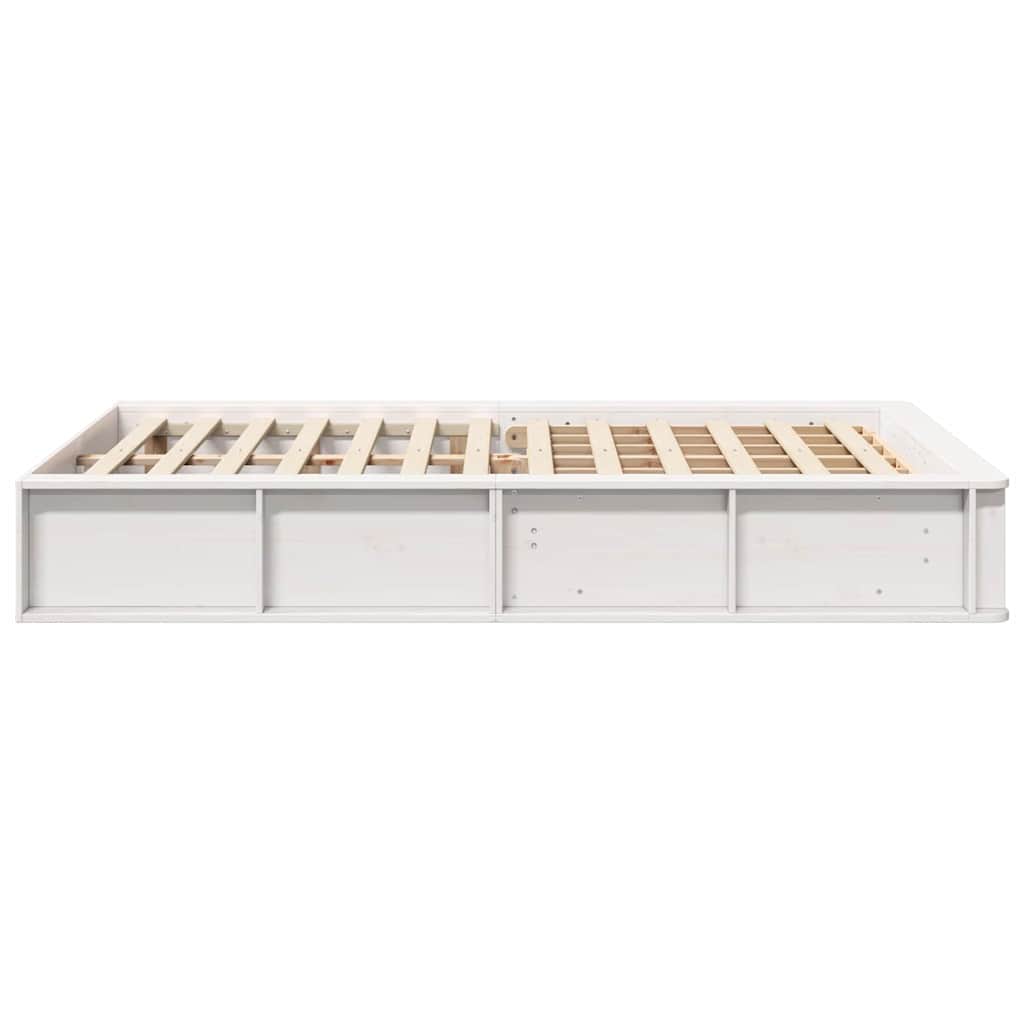 Sengestel Med Opbevaring Hvid 210 X 118 X 30 Cm Massiv Fyrretræ - Billede 6
