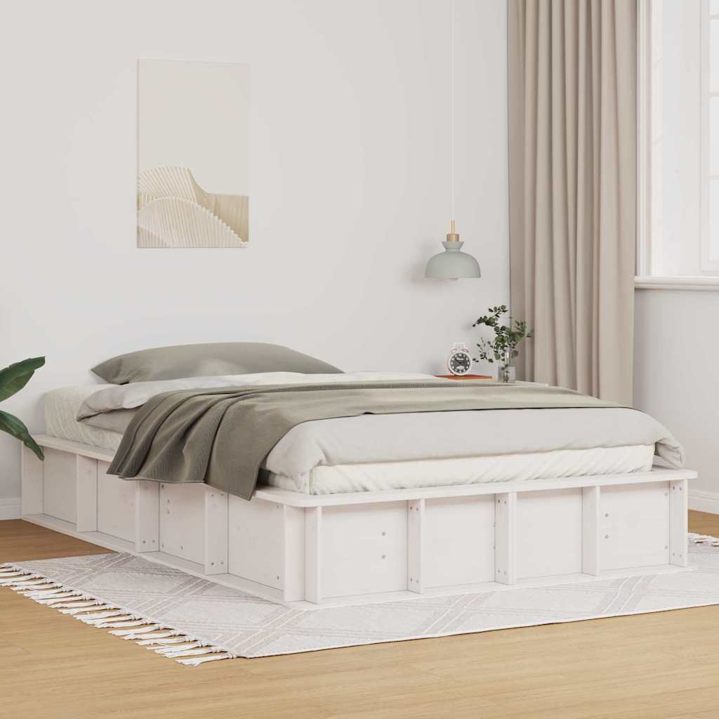 Sengestel Med Opbevaring Hvid 210 X 118 X 30 Cm Massiv Fyrretræ - Hovedbillede