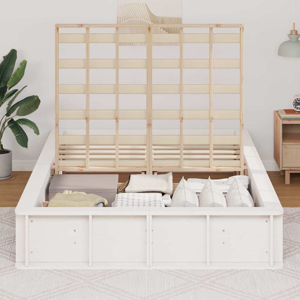 Sengestel Med Opbevaring Hvid 210 X 118 X 30 Cm Massiv Fyrretræ - Billede 4