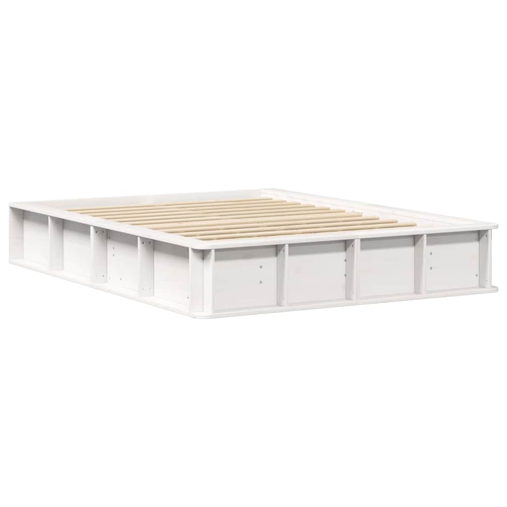Sengestel Med Opbevaring Hvid 210 X 118 X 30 Cm Massiv Fyrretræ - Billede 2