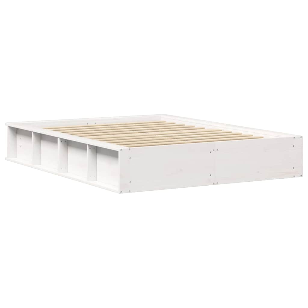 Sengestel Med Opbevaring Hvid 210 X 118 X 30 Cm Massiv Fyrretræ - Billede 7