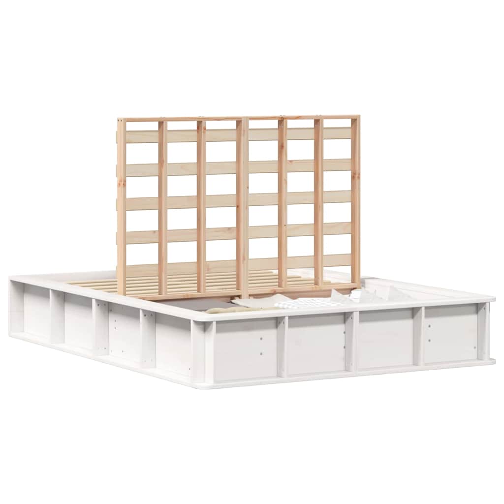 Sengestel Med Opbevaring Hvid 210 X 118 X 30 Cm Massiv Fyrretræ - Billede 3