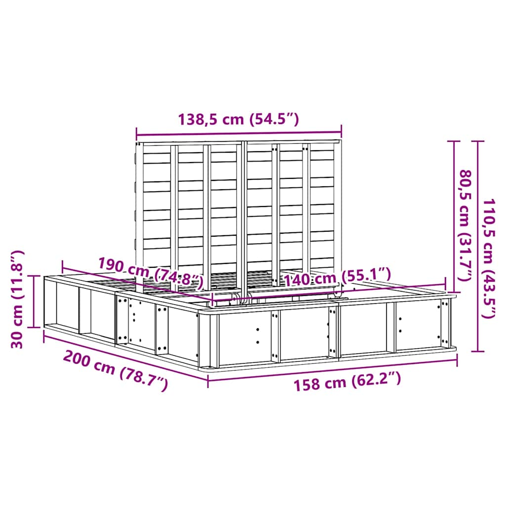 Sengestel Med Opbevaring Hvid 210 X 118 X 30 Cm Massiv Fyrretræ - Billede 12