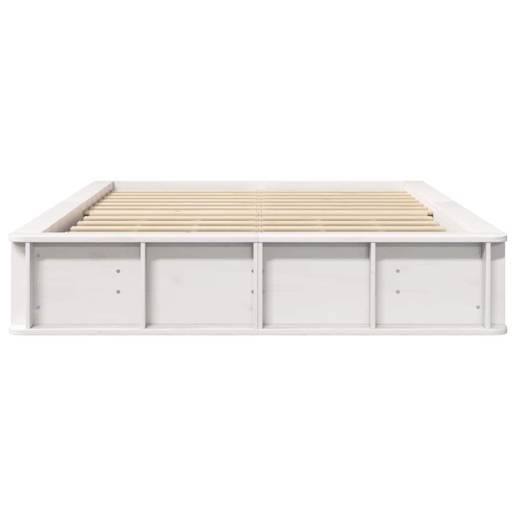 Sengestel Med Opbevaring Hvid 210 X 118 X 30 Cm Massiv Fyrretræ - Billede 5