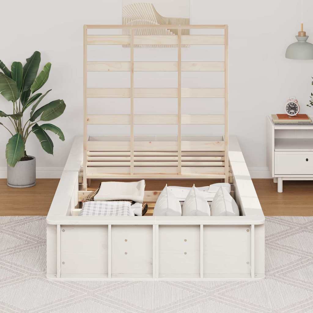 Sengestel Med Opbevaring Hvid 210 X 118 X 30 Cm Massiv Fyrretræ - Billede 4