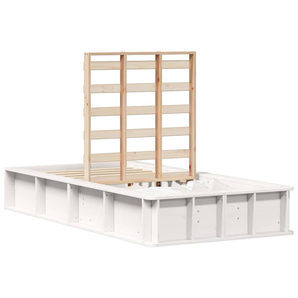Sengestel Med Opbevaring Hvid 210 X 118 X 30 Cm Massiv Fyrretræ - Billede 3