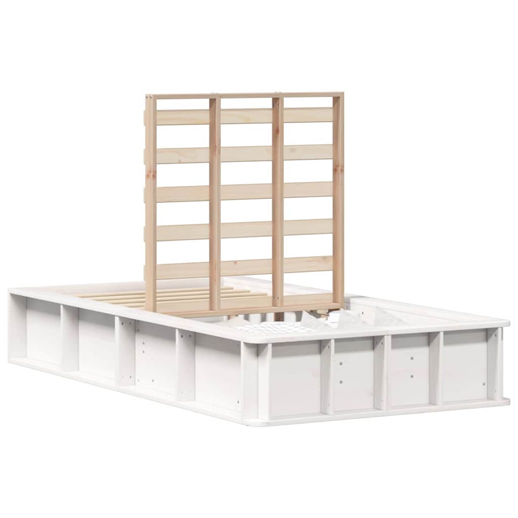 Sengestel Med Opbevaring Hvid 210 X 118 X 30 Cm Massiv Fyrretræ - Billede 3