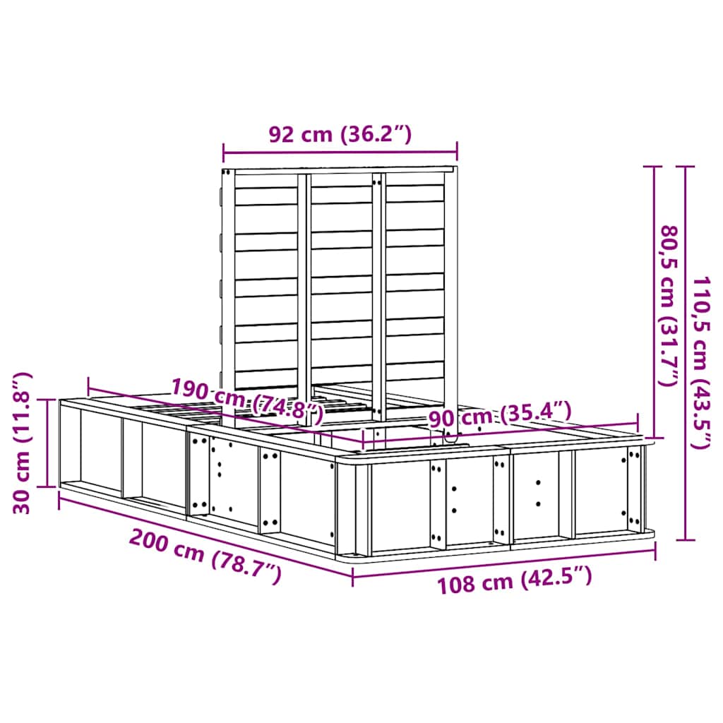 Sengestel Med Opbevaring Hvid 210 X 118 X 30 Cm Massiv Fyrretræ - Billede 12