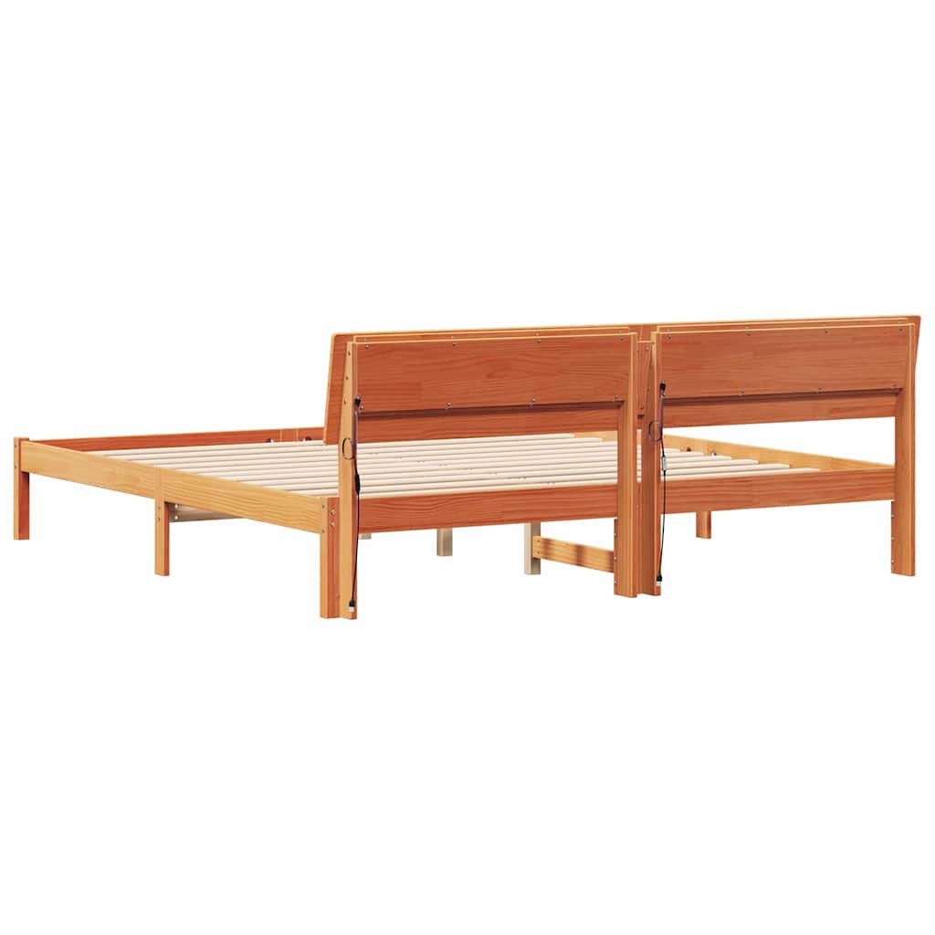 Sengestel Med Led -strimmellys Brun 200 X 200 Cm Massivt Træ - Billede 7