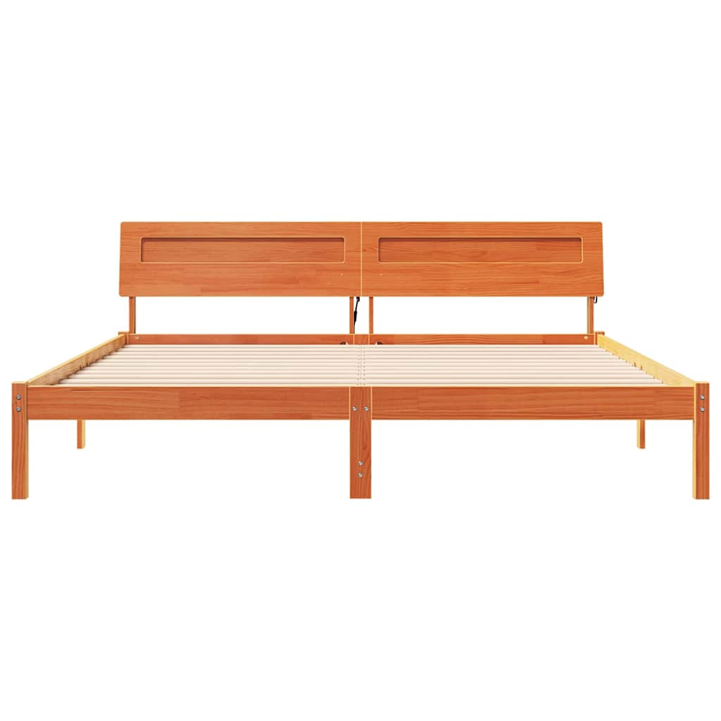 Sengestel Med Led -strimmellys Brun 200 X 200 Cm Massivt Træ - Billede 5