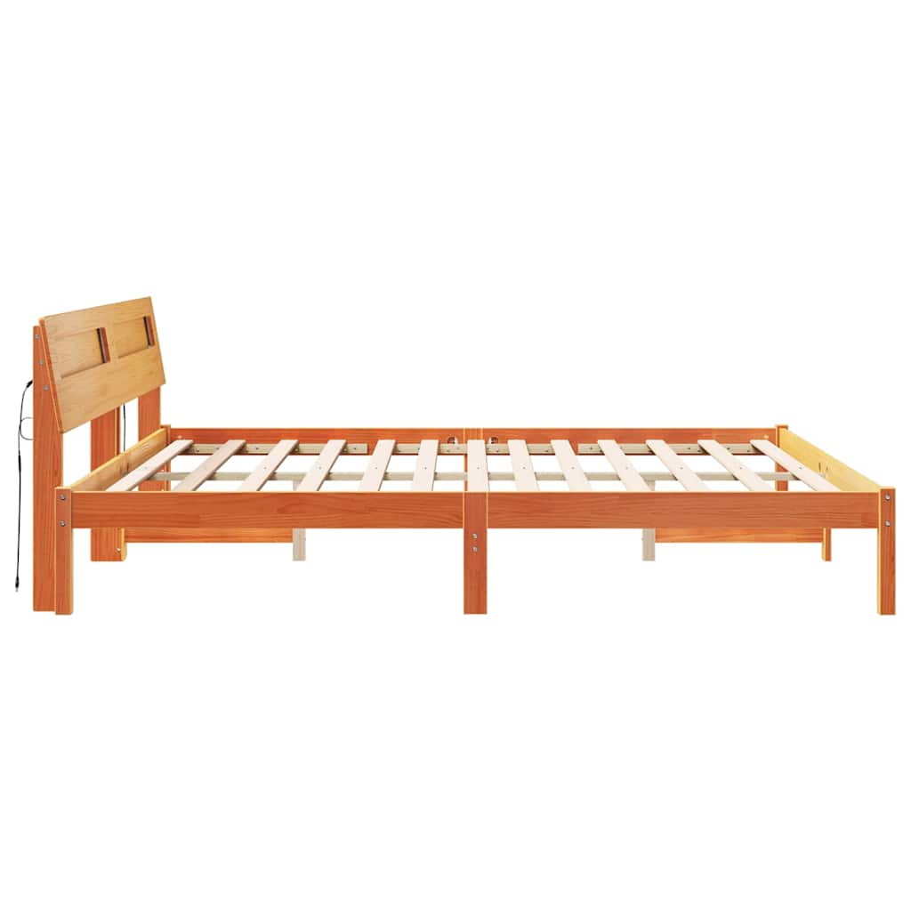 Sengestel Med Led -strimmellys Brun 200 X 200 Cm Massivt Træ - Billede 6