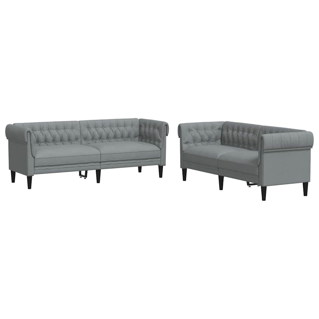 Sofa Sæt Lysegrå Stof - Billede 2