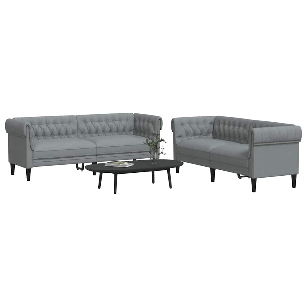 Sofa Sæt Lysegrå Stof - Billede 3