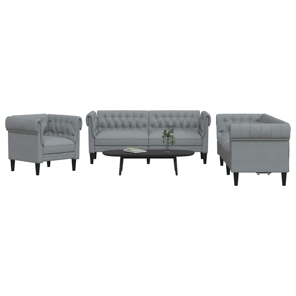 Sofa Sæt Lysegrå Stof - Billede 3