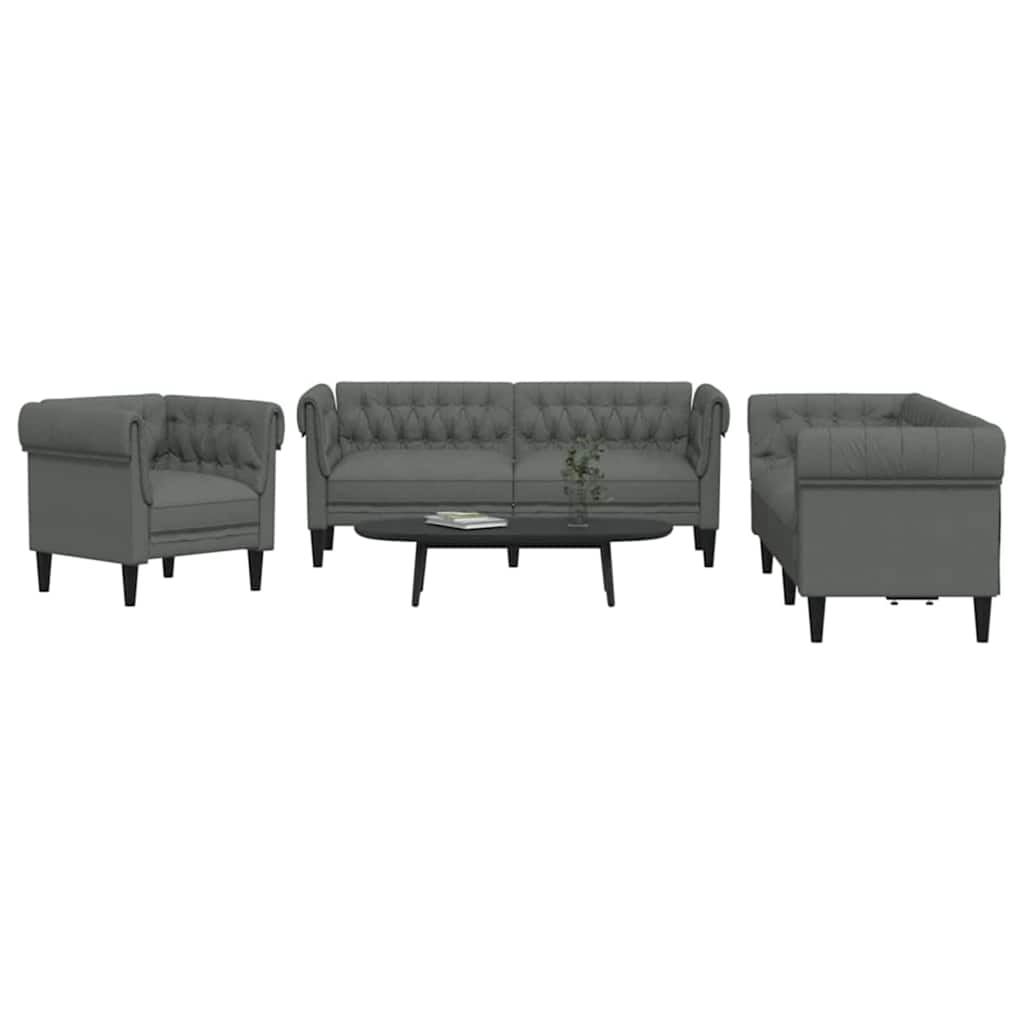 Sofa Sæt Mørkegrå Stof - Billede 3