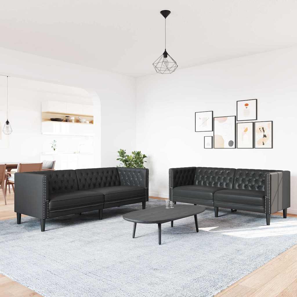 Sofa Sæt 2 Pcs Sort 194 X 74.5 X 70.5 Cm Kunstlæder - Hovedbillede