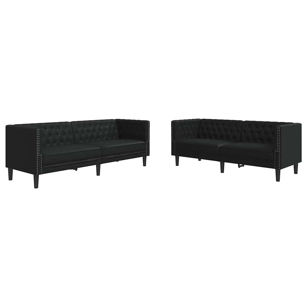 Sofa Sæt 2 Pcs Sort 194 X 74.5 X 70.5 Cm Kunstlæder - Billede 2