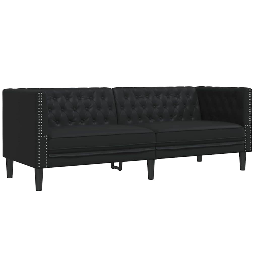 Sofa Sæt 2 Pcs Sort 194 X 74.5 X 70.5 Cm Kunstlæder - Billede 4