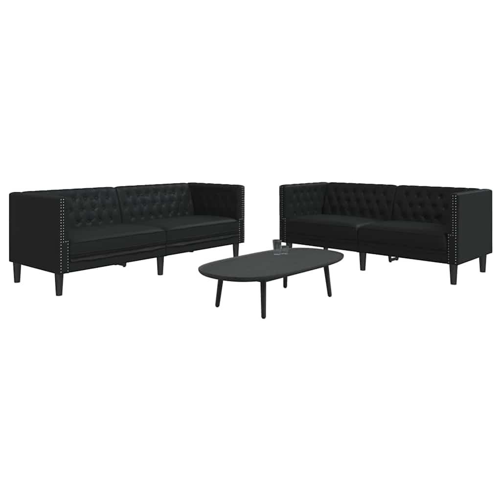 Sofa Sæt 2 Pcs Sort 194 X 74.5 X 70.5 Cm Kunstlæder - Billede 3