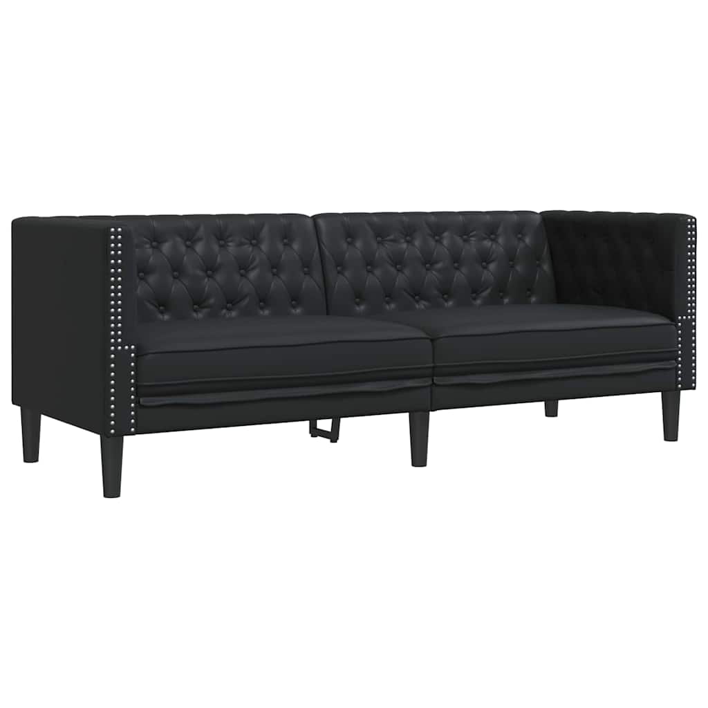 Sofa Sæt 3 Pcs Sort 194 X 74.5 X 70.5 Cm Kunstlæder - Billede 4
