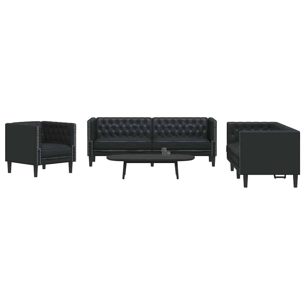 Sofa Sæt 3 Pcs Sort 194 X 74.5 X 70.5 Cm Kunstlæder - Billede 3