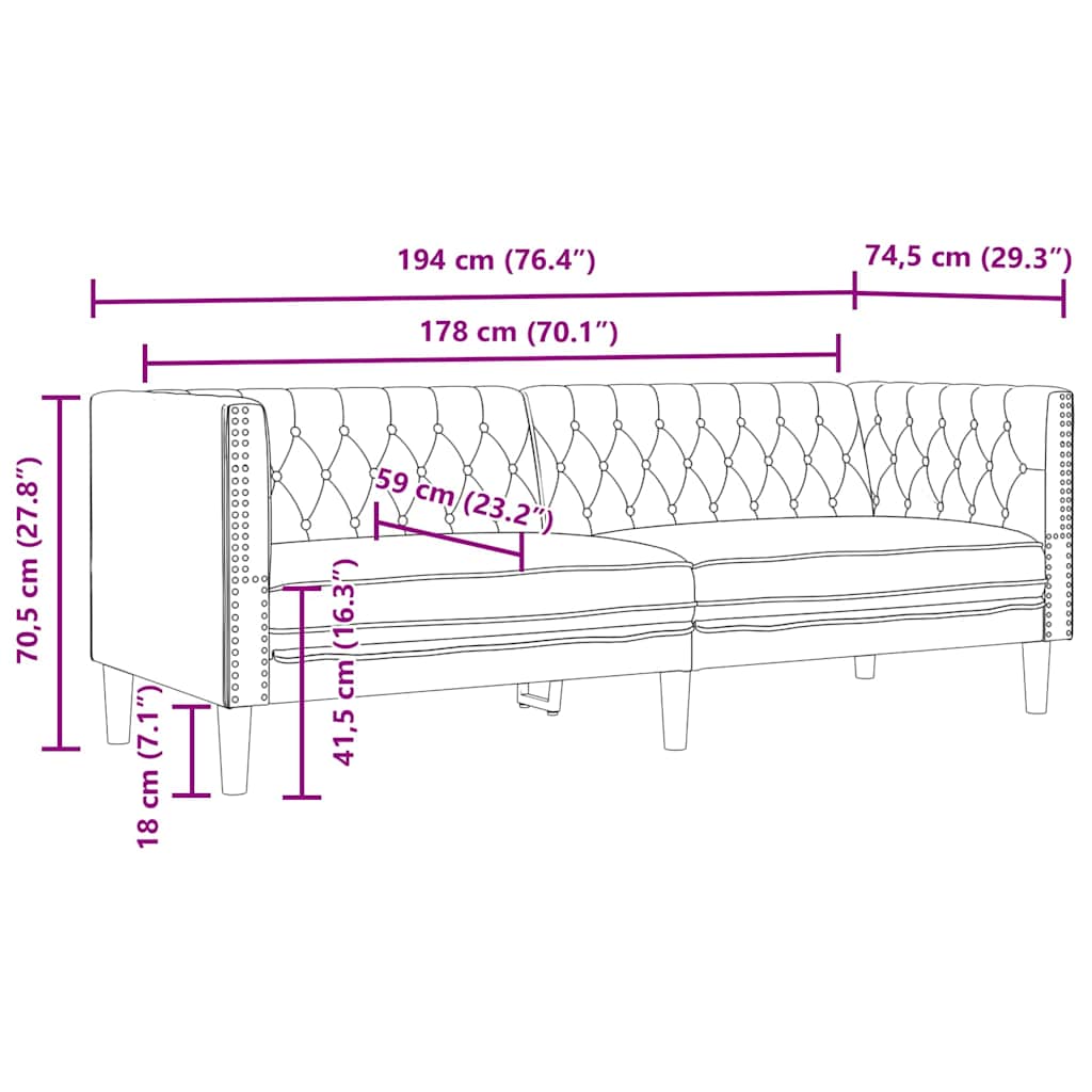 Sofa Sæt 3 Pcs Sort 194 X 74.5 X 70.5 Cm Kunstlæder - Billede 11