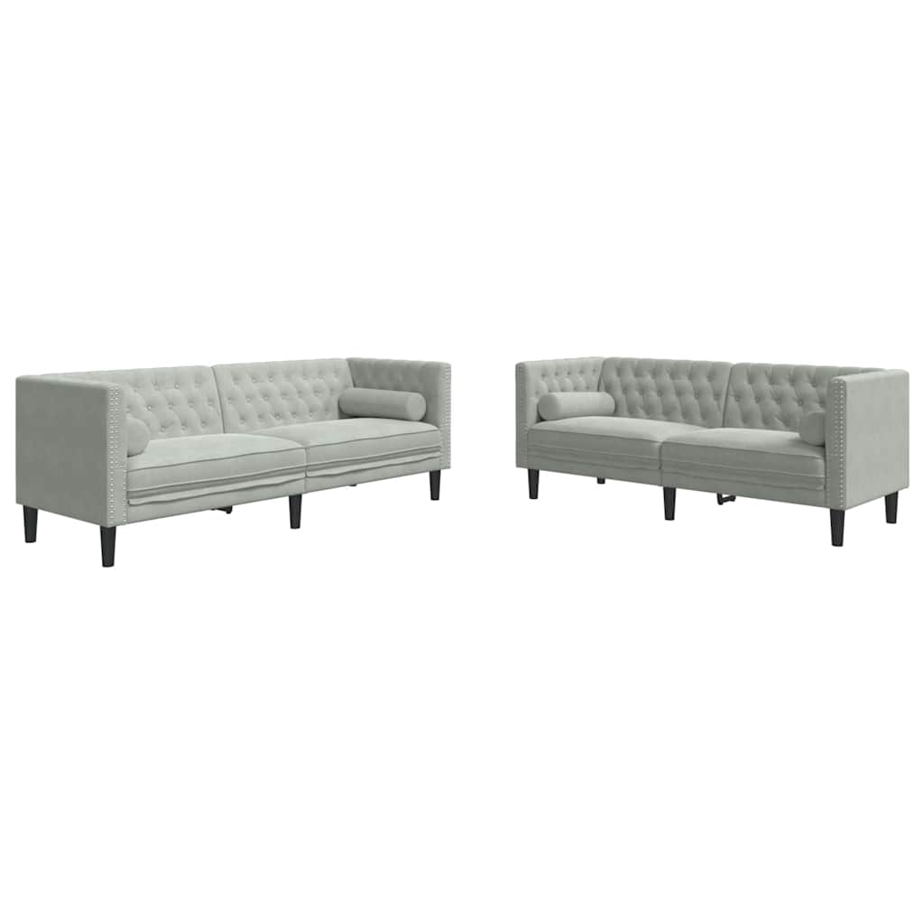 Sofa Sæt Lysegrå Fløjl - Billede 2