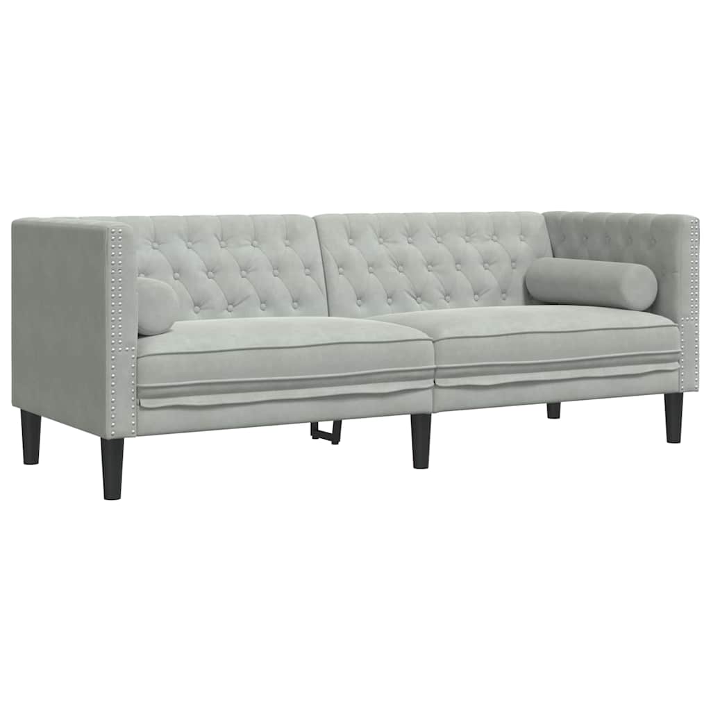 Sofa Sæt Lysegrå Fløjl - Billede 4