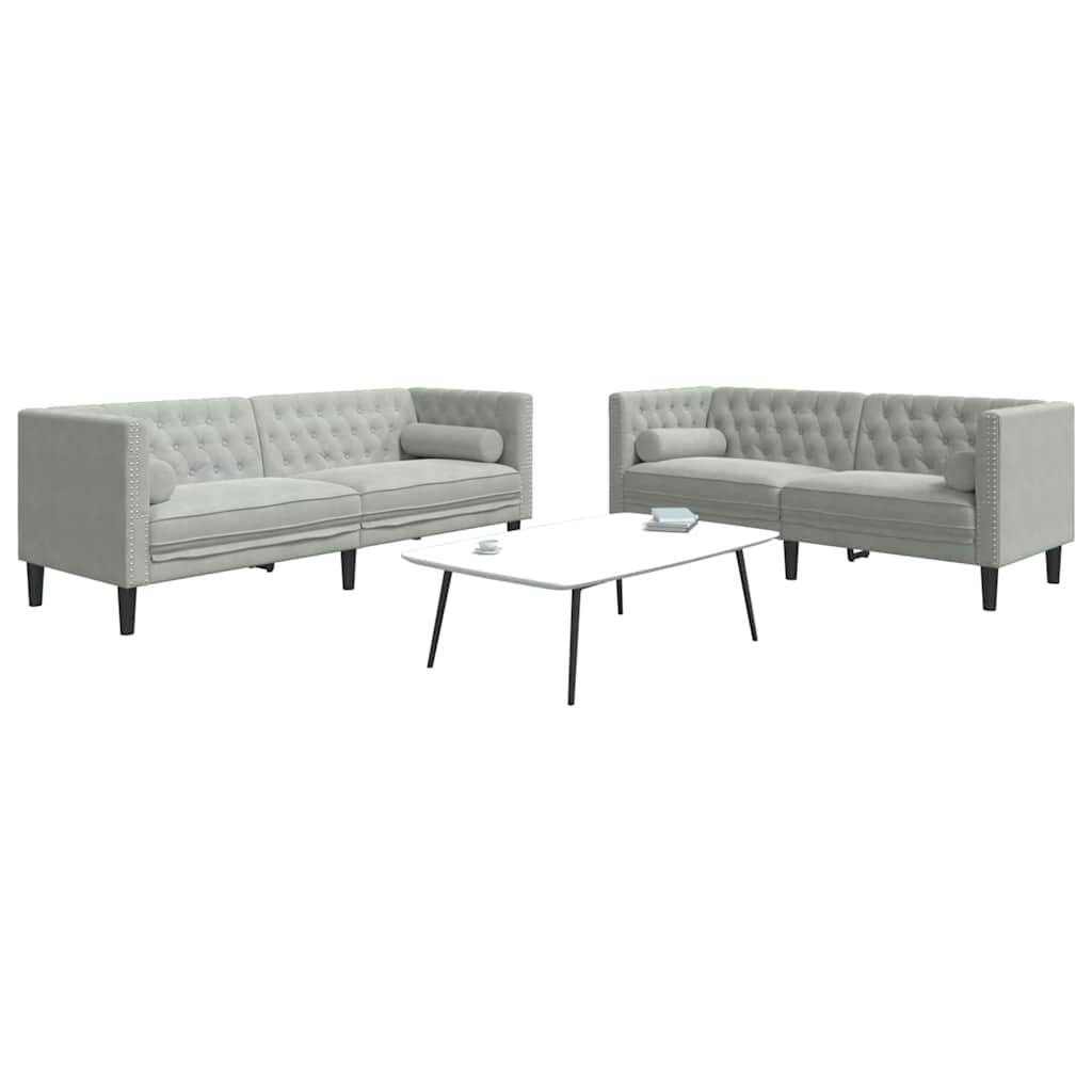Sofa Sæt Lysegrå Fløjl - Billede 3